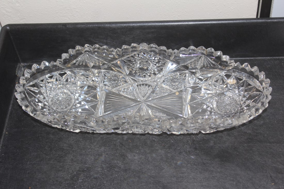 ABP Cut Glass Long Dish: beautiful design - 11 1/2" long