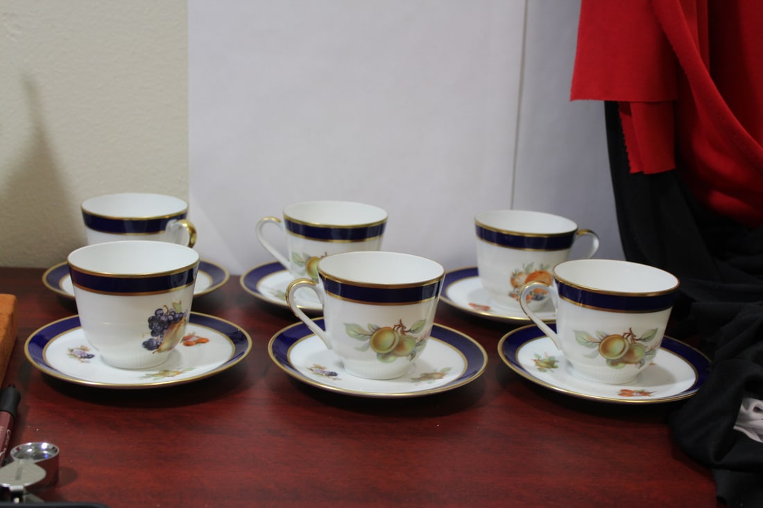 Set of 6 German Fruit Cups and Saucers: cup= 2 3/4" tall