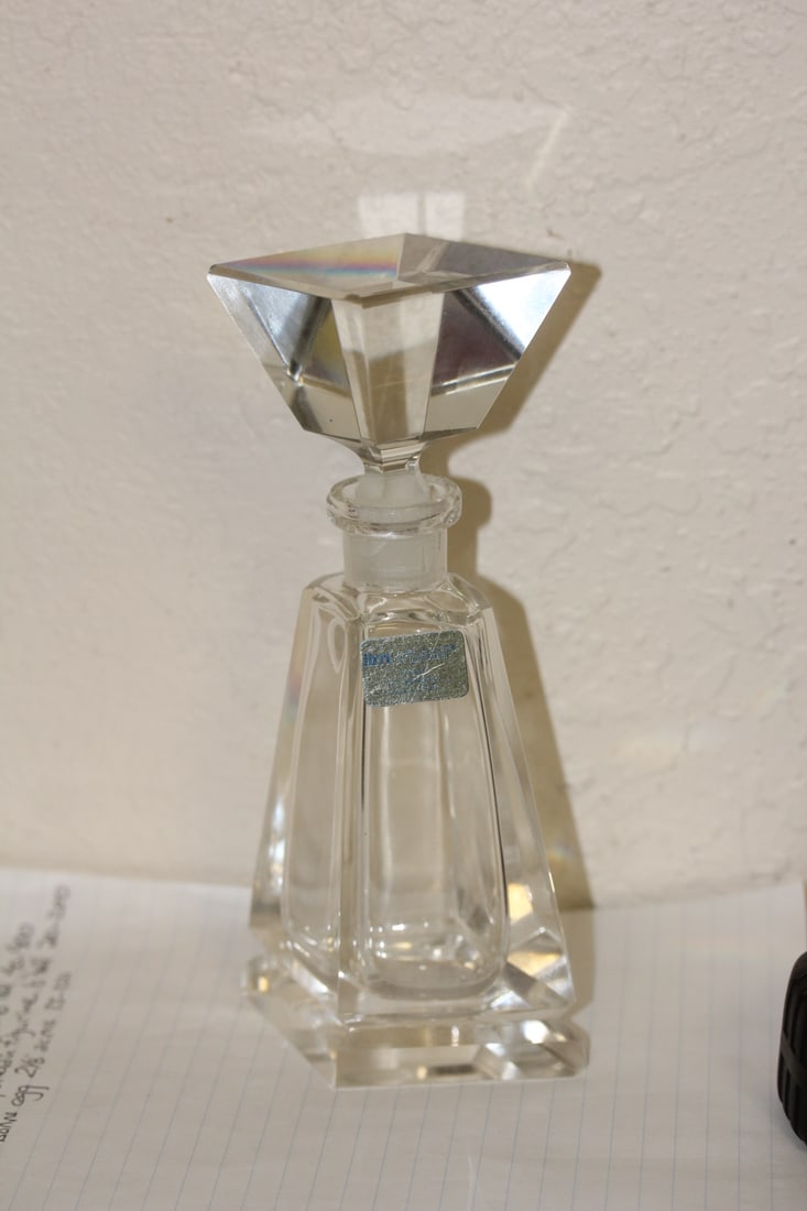 Art Glass Perfume Bottle: mid century-modern - 7 5/8" tall