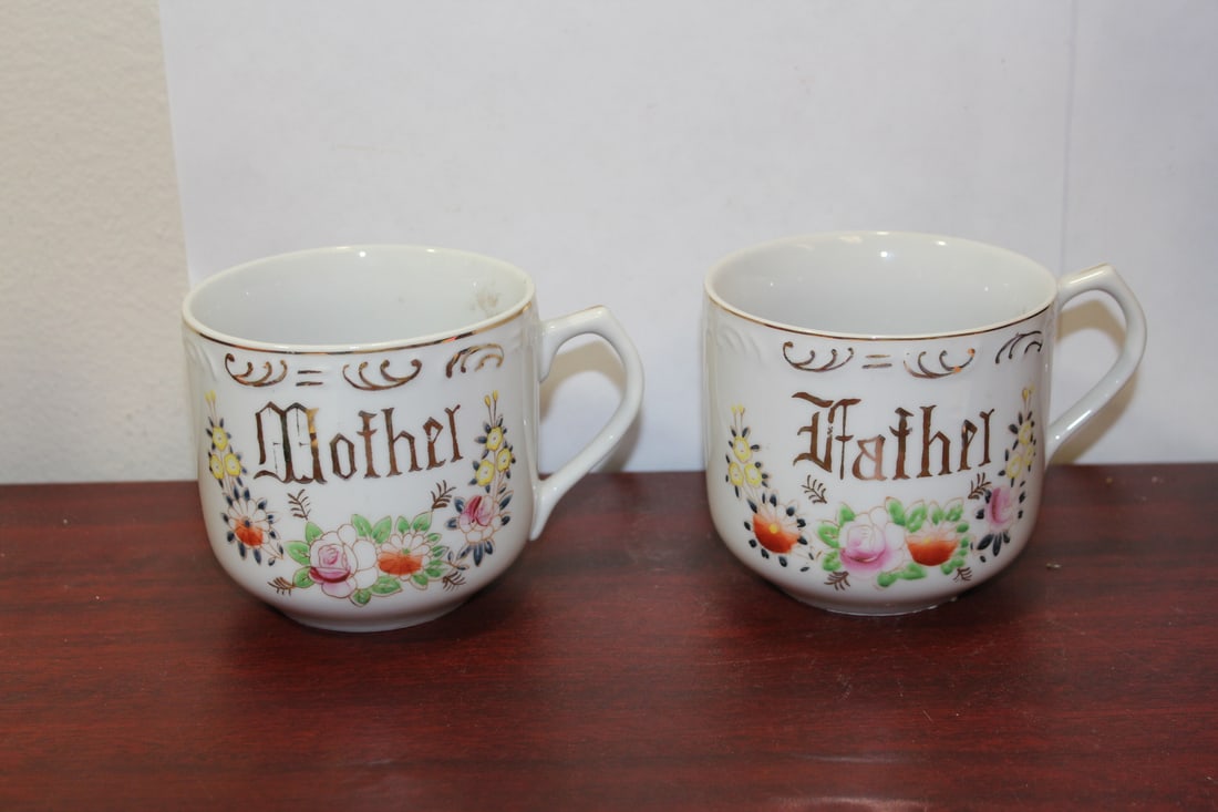 Mother and Father Ceramic Mugs: 3 1/2" tall