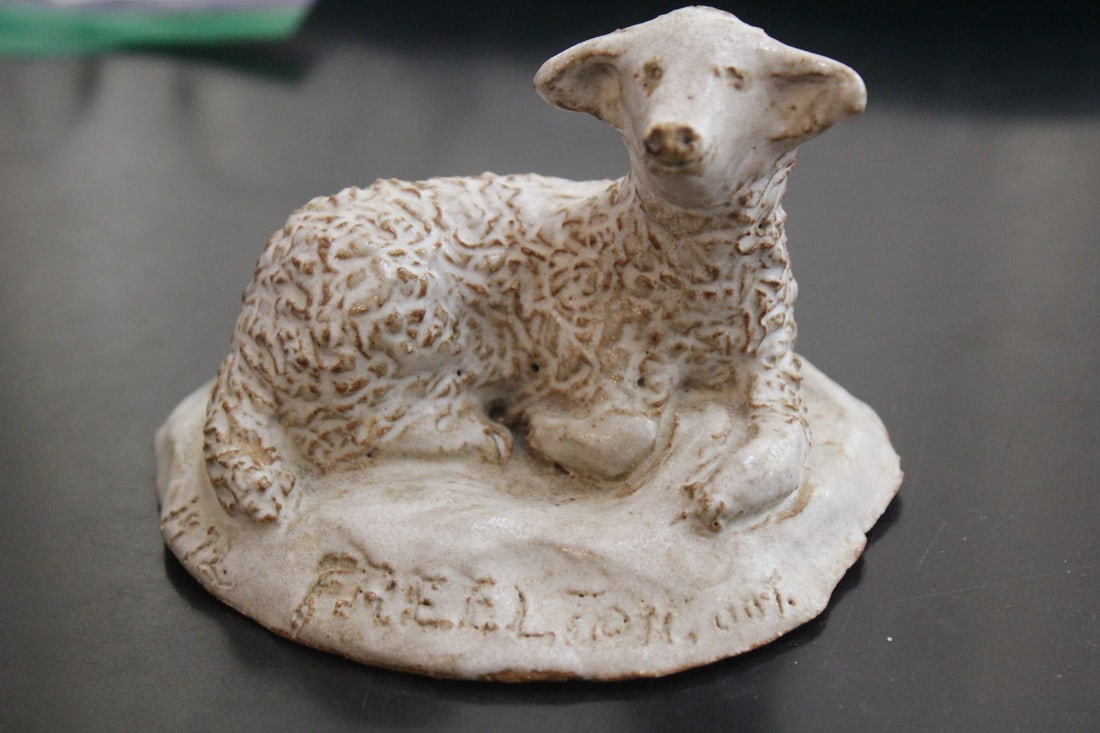 Signed Freelton, Ohio Pottery Goat: 4 inches across