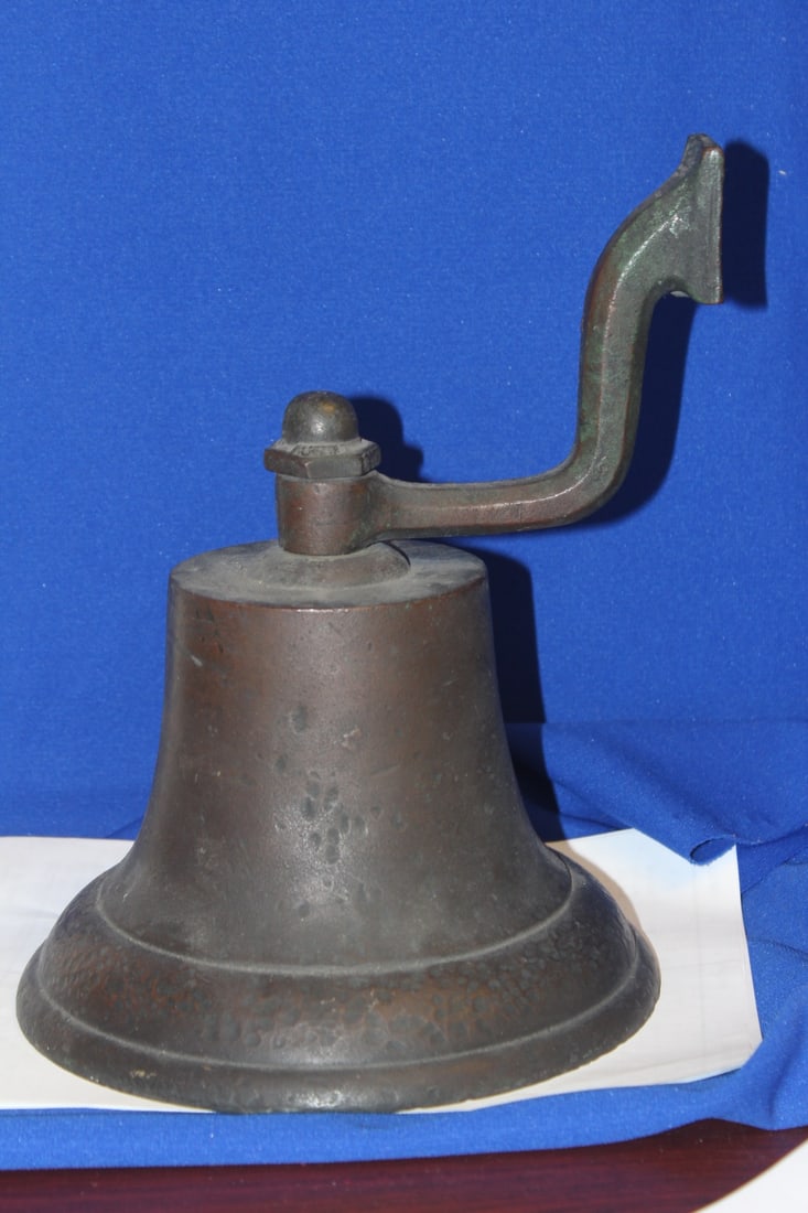 A Large Bronze Bell: please note: no clasp - 10 1/2" tall including the hand - old