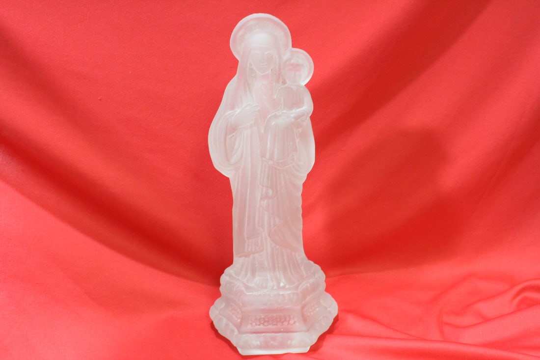 A Frost Glass Madonna and Child Figurine: 12" tall