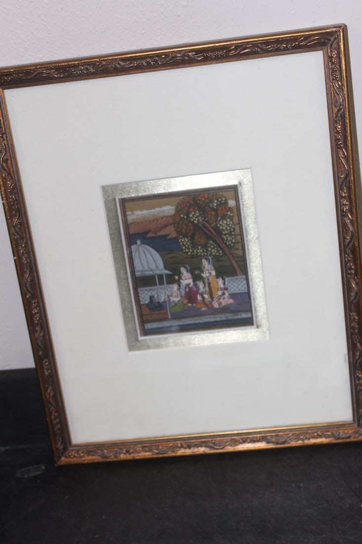 Indian Pastel Painting on Paper: framed - overall= 10 3/4" x 8 3/4" x - sight= 3 3/4" x 2 3/4"