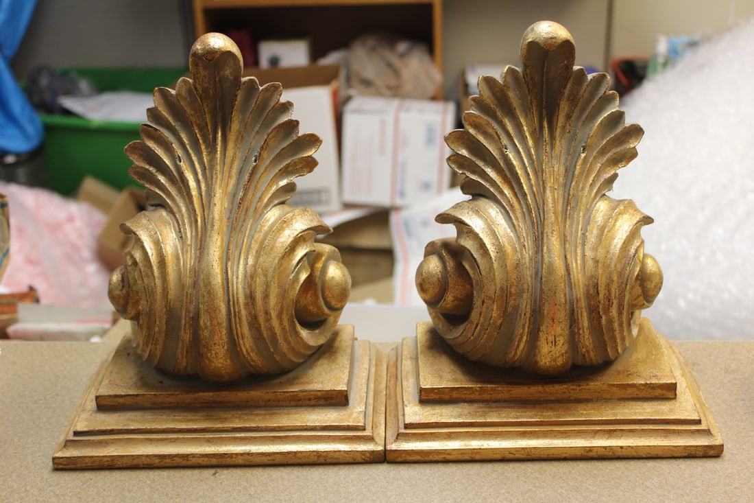 Pair of Gold Gilted Wooden Sconcers: 10 3/8" tall each