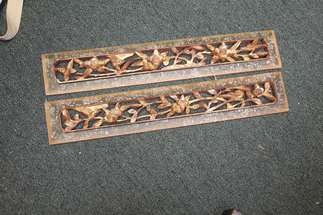 Pair of Chinese Panel: well c arved - each panel measures at 17 3/4" x 3 1/8" - probably 1950's