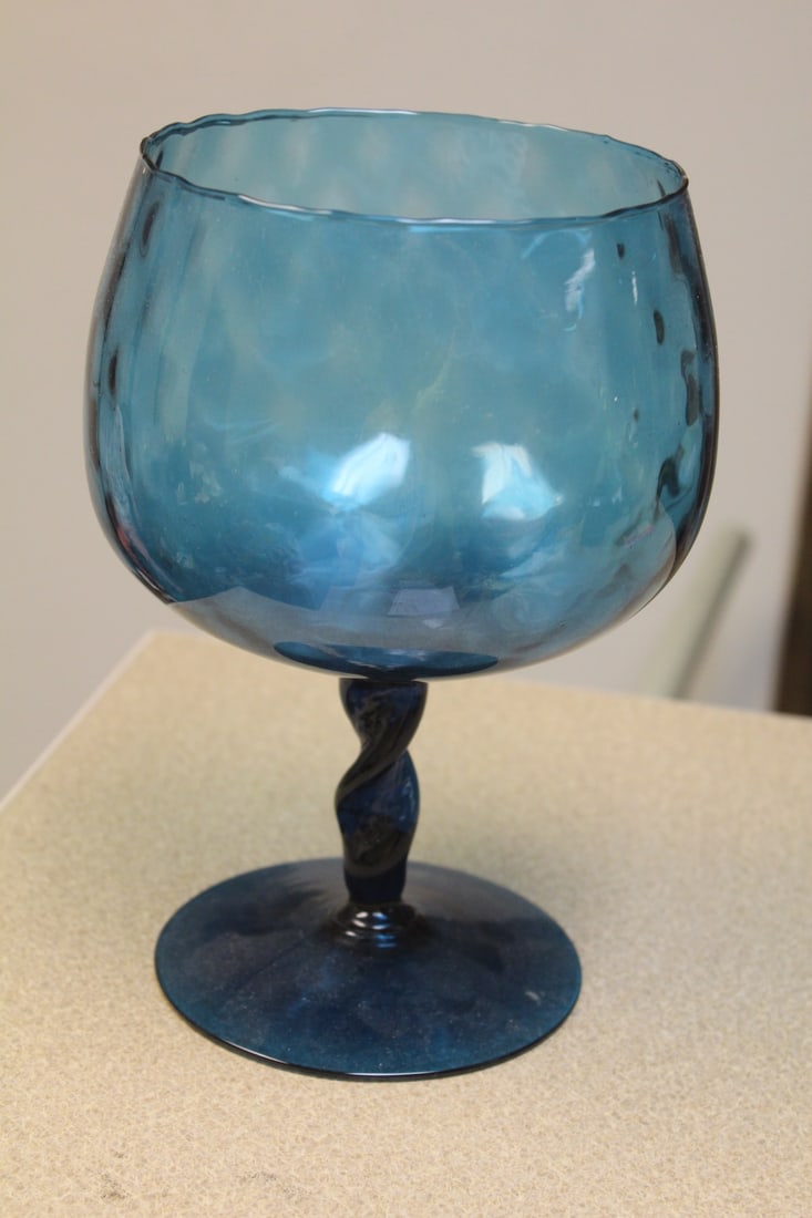 Teal Colour Goblet/Vase: twisted design - vintage - mid century modern - most likely Italy - 9" tall