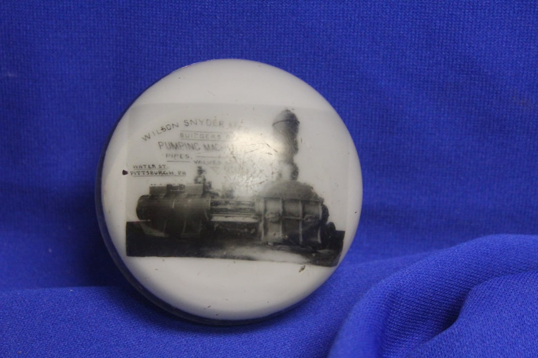 A Very Rare Wilson Snyder Mfg Company Paperweight: pumping machinery company - 3 1/8" across