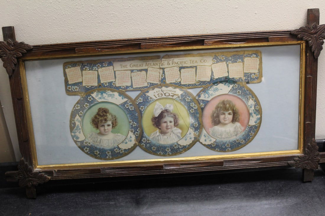Great Atlantic and Pacific Tea Company Advertising: A Great Atlantic and Pacific Tea Company Old Advertising - please note: torn in half, as found - framed - overall= 23 1/8" x 10 3/4"