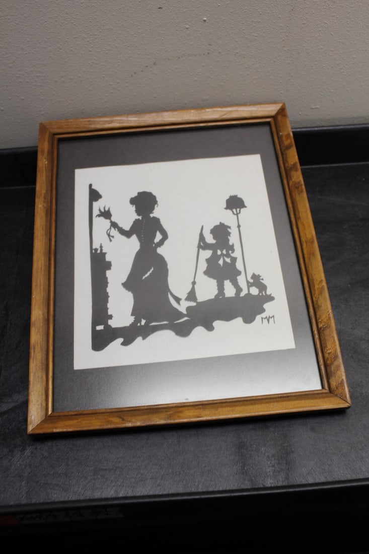 A Framed Stancil Work: signed - overall= 15 3/8" x 12 3/8"