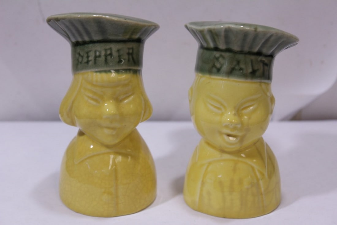 Oriental Ceramic Salt and Pepper Shakers: 5 inches tall