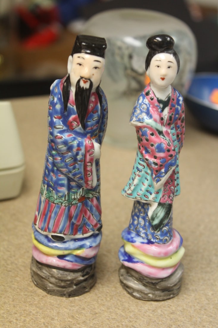 Pair Chinese Man and Lady: late 19th century - 5 3/4" tall