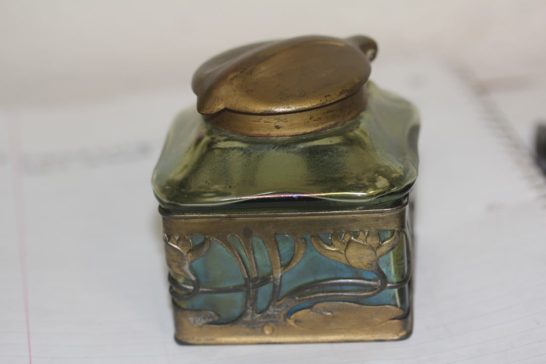 Tiffany Inkwell: possibly Tiffany - marked LCT on bottom - early 20th century - 3" tall by 2 1/2" wide