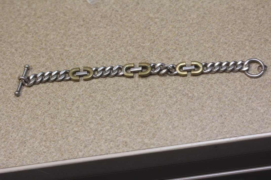 Sterling and Mixed Metal Bracelet: not marked, but tested - nicely designed