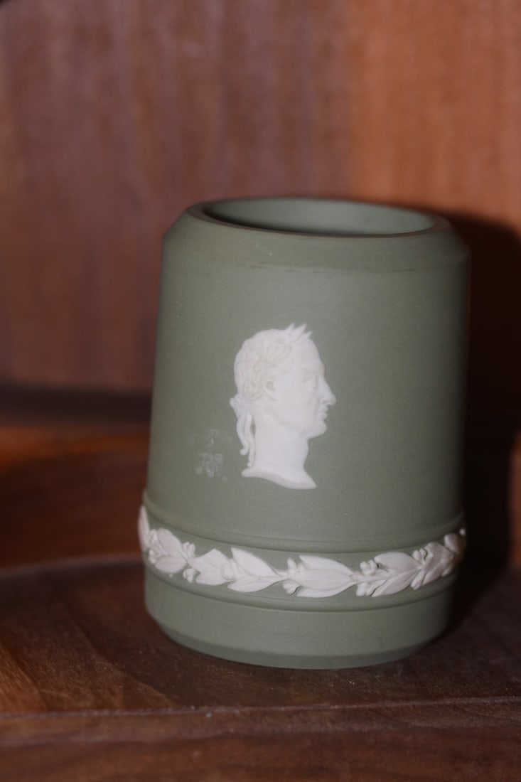 England Jasperware Candle Holder: 3 inches tall