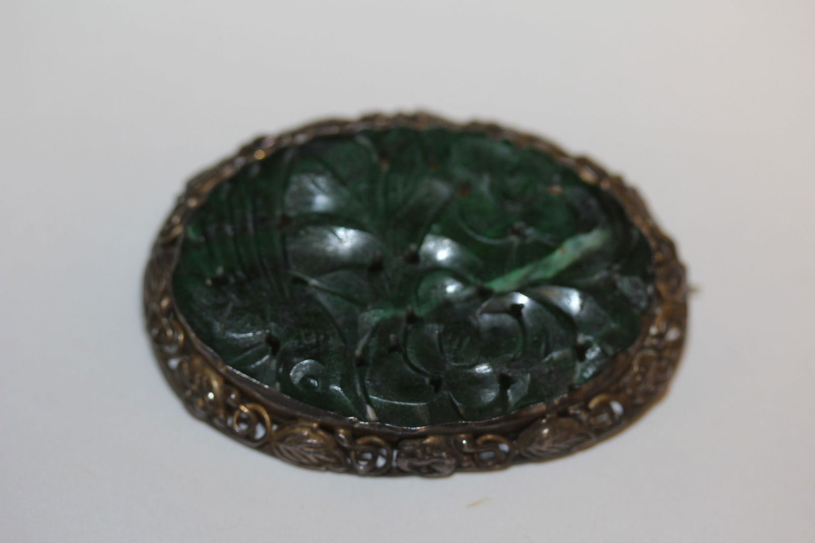 Antique Chinese Jade and Sterling Brooch: as shown - marked