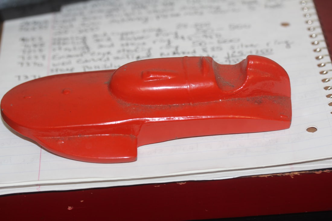 Vintage Cast Iron Race Car: possibly a bank - no stopper - 6 3/8" across