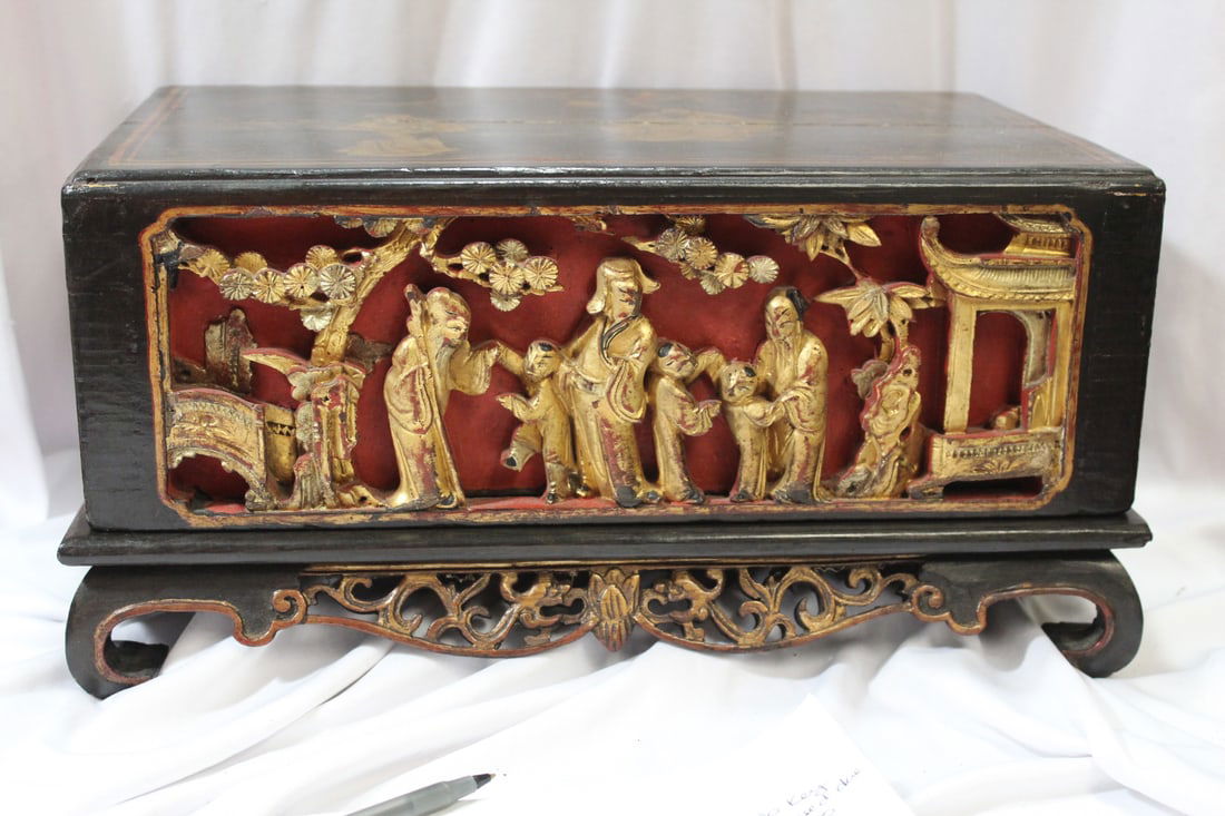 An Antique Chinese Box/Stand: unusual combination - 7 5/8" x 15 1/2" x 9"