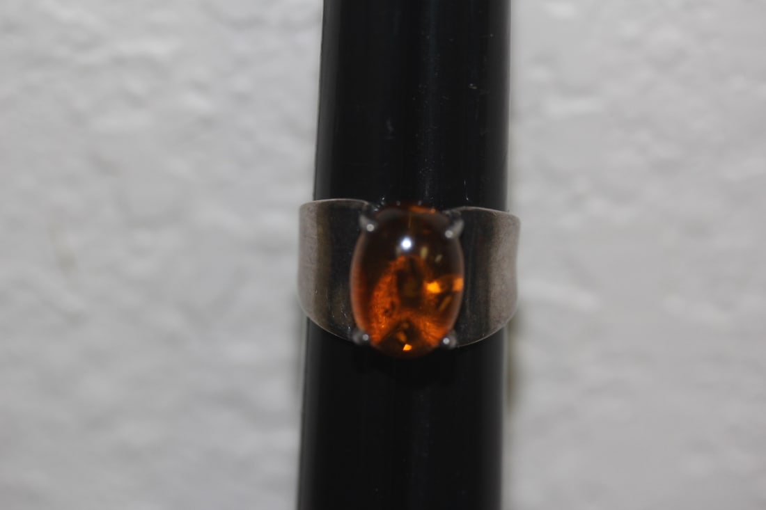 Sterling and Amber Ring: as shown