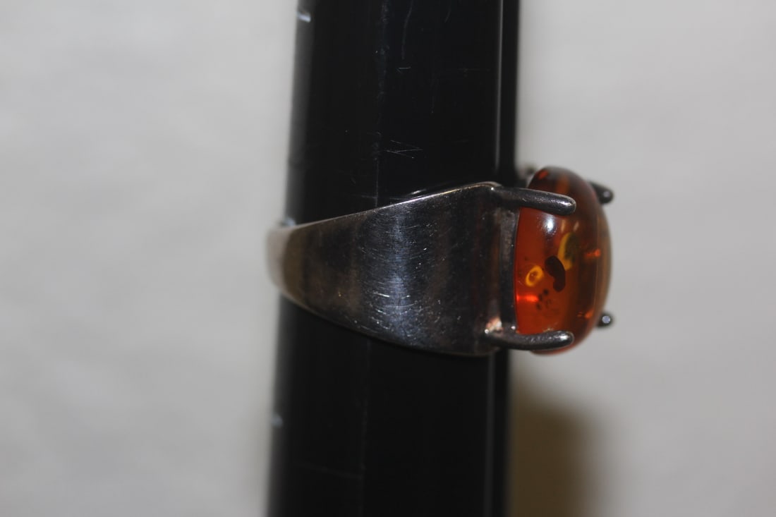 Sterling and Amber Ring - 3