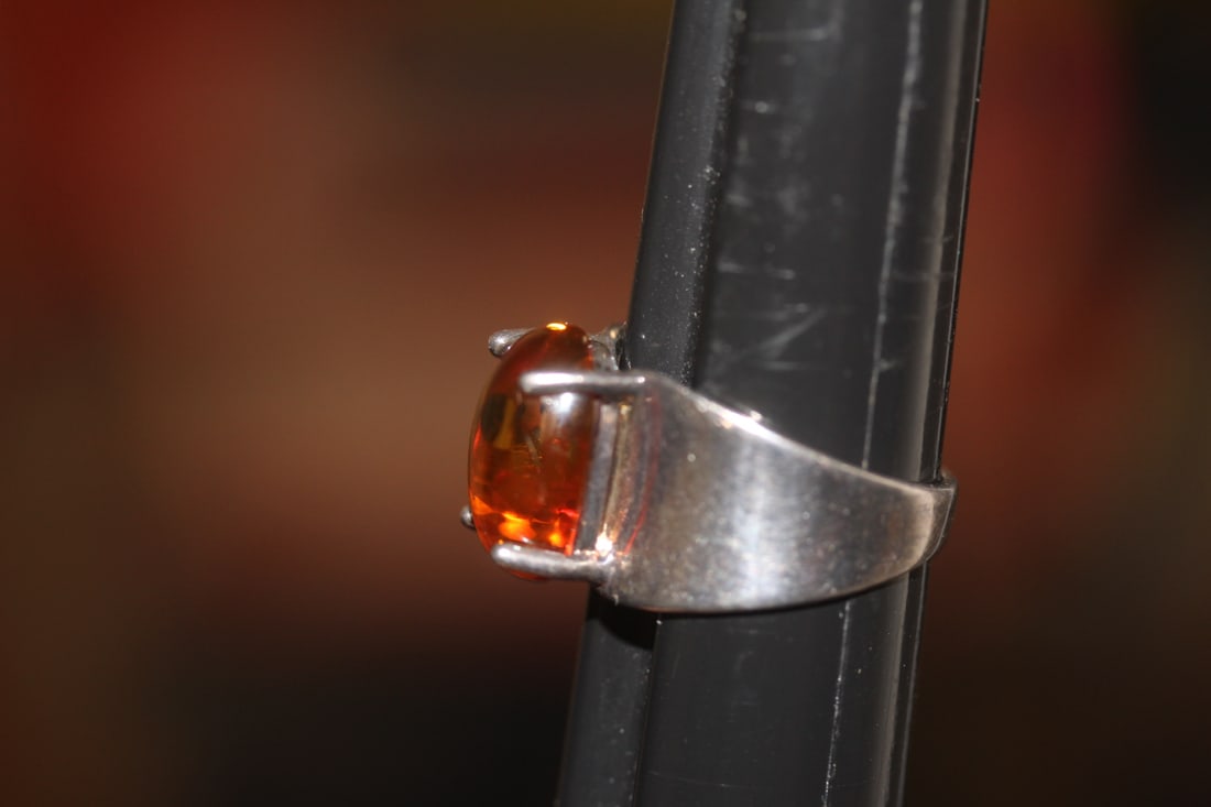 Sterling and Amber Ring - 5