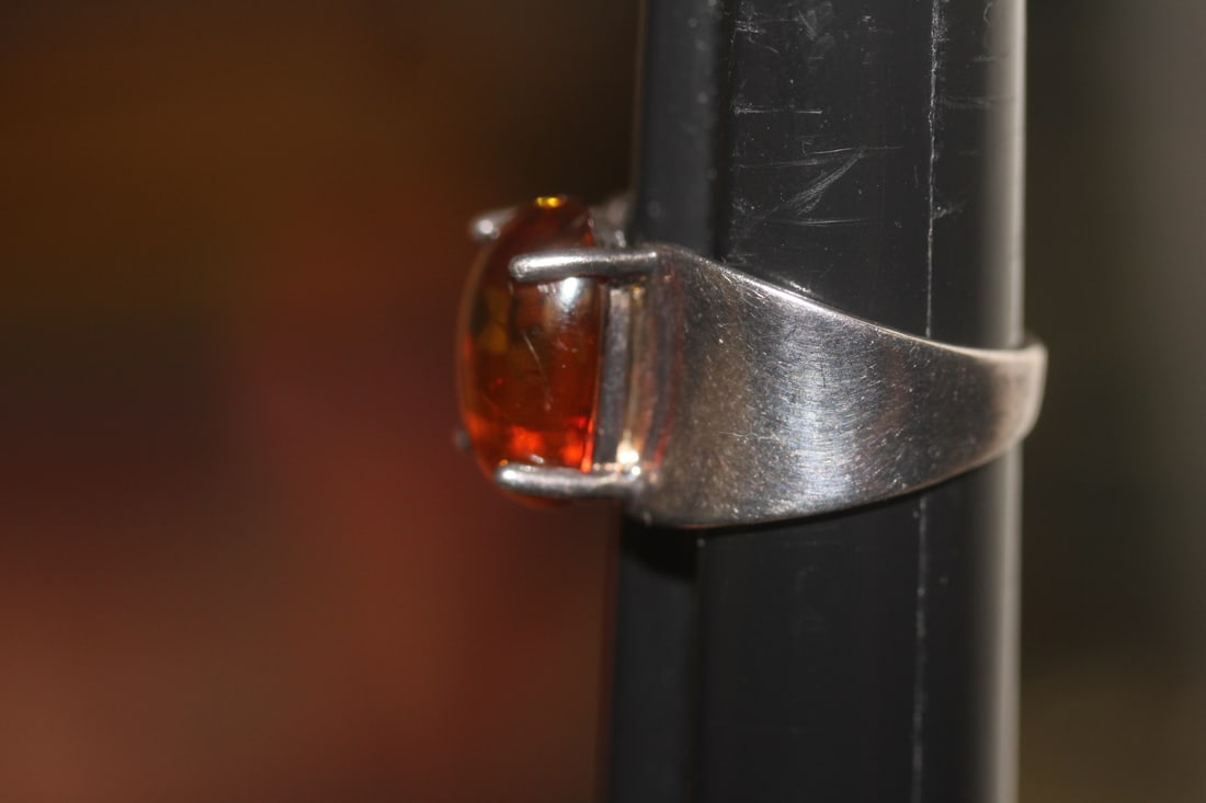 Sterling and Amber Ring - 6