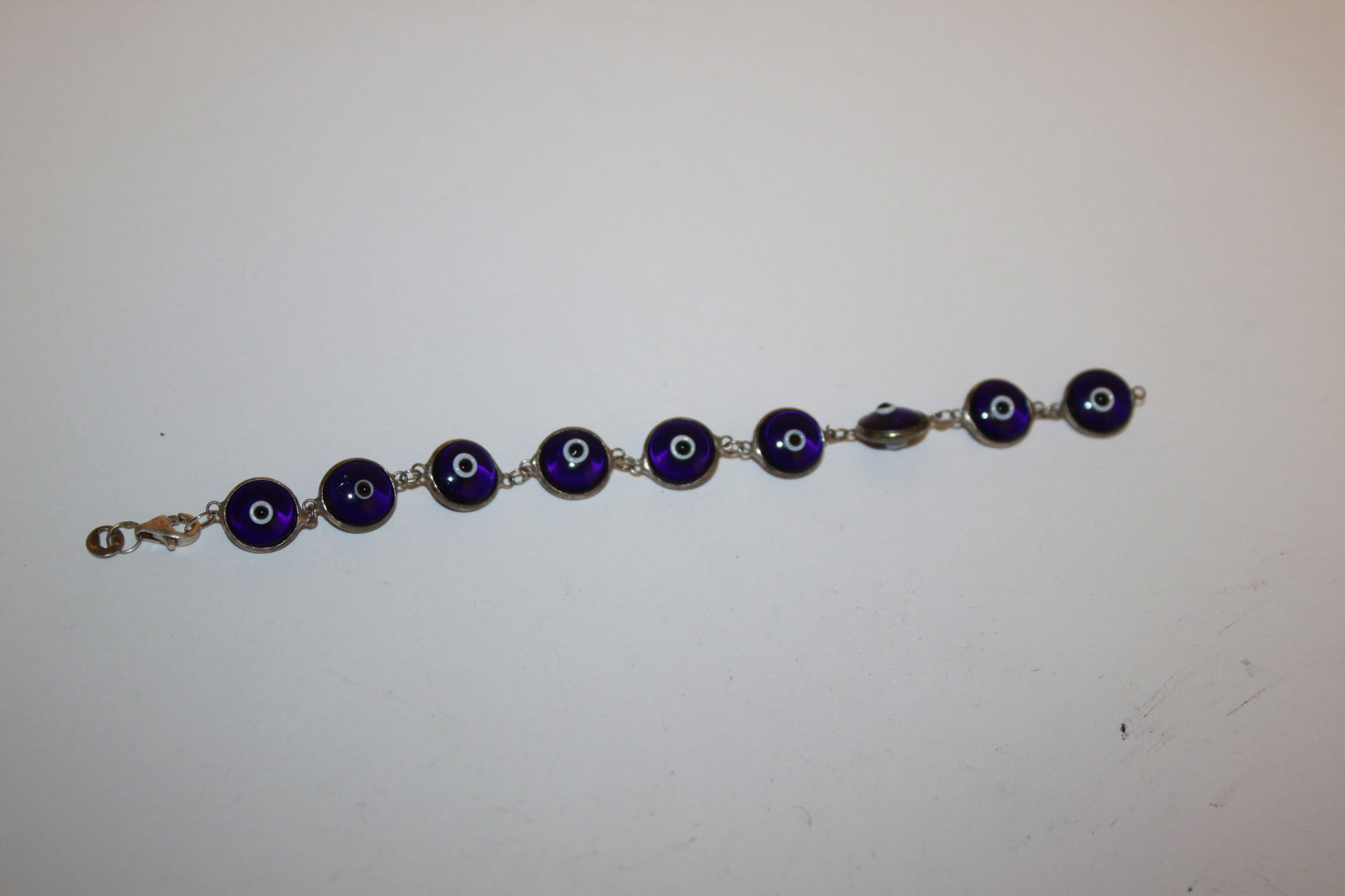 A Sterling and Glass Bracelet: probably for a child - 5 1/2" unclasped