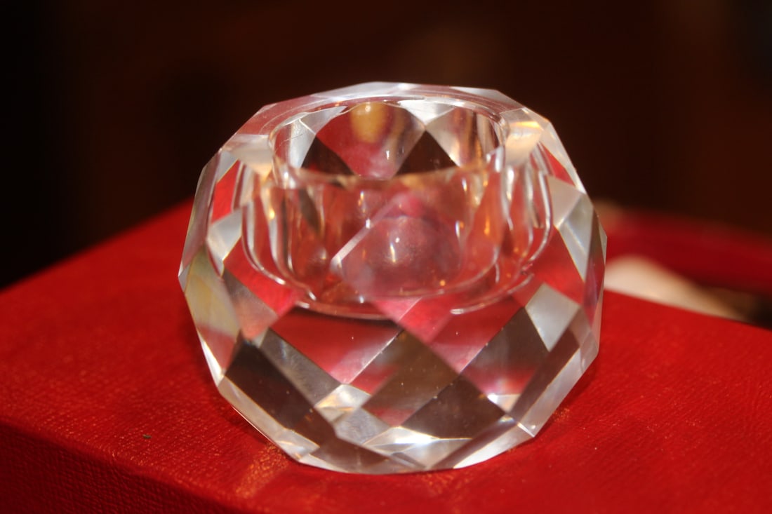 Facet Cut Clear Crystal Candle Holder: 2 1/8" tall