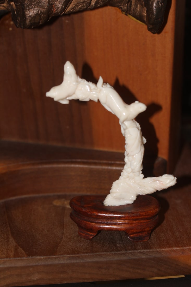 Chinese Carved Coral on Stand: 4 5/8" tall - including the stand
