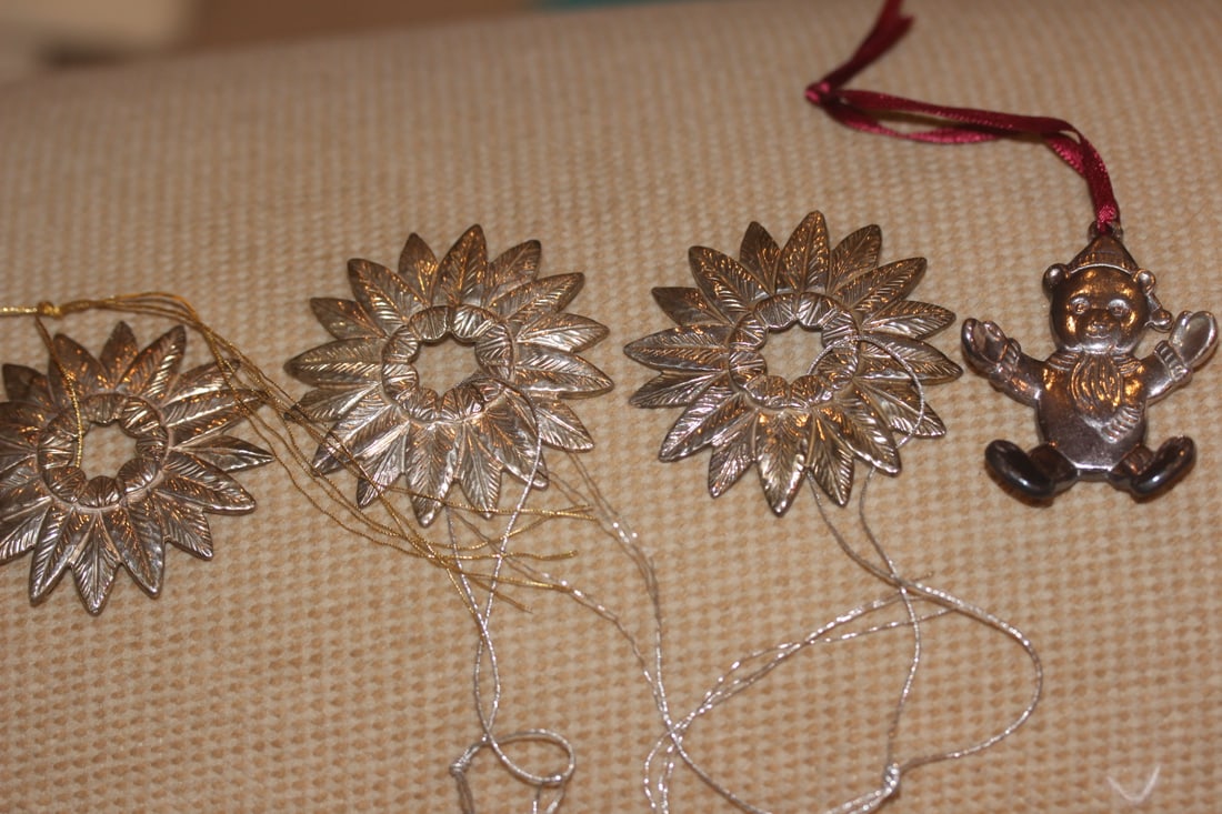 Lot of 4 Silverplated Christmas Ornament: to include a Gorham bear