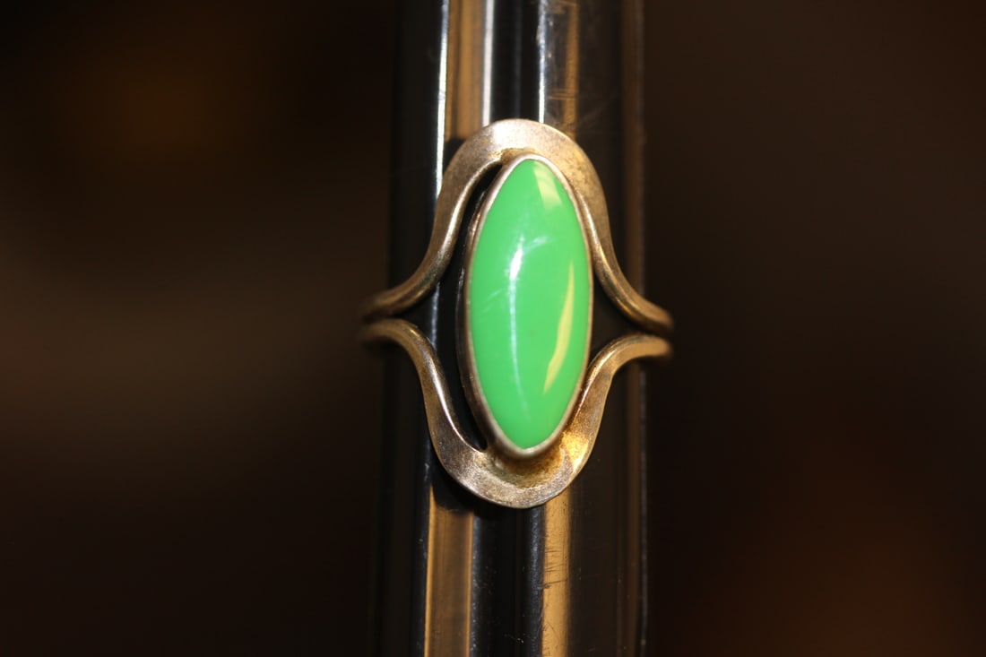 Green Enamel Sterling Ring: as shown