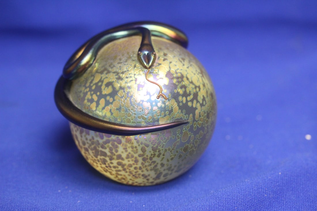 Signed Correia Iredescent Snake Paperweight: art glass - 3 1/4" in diameter