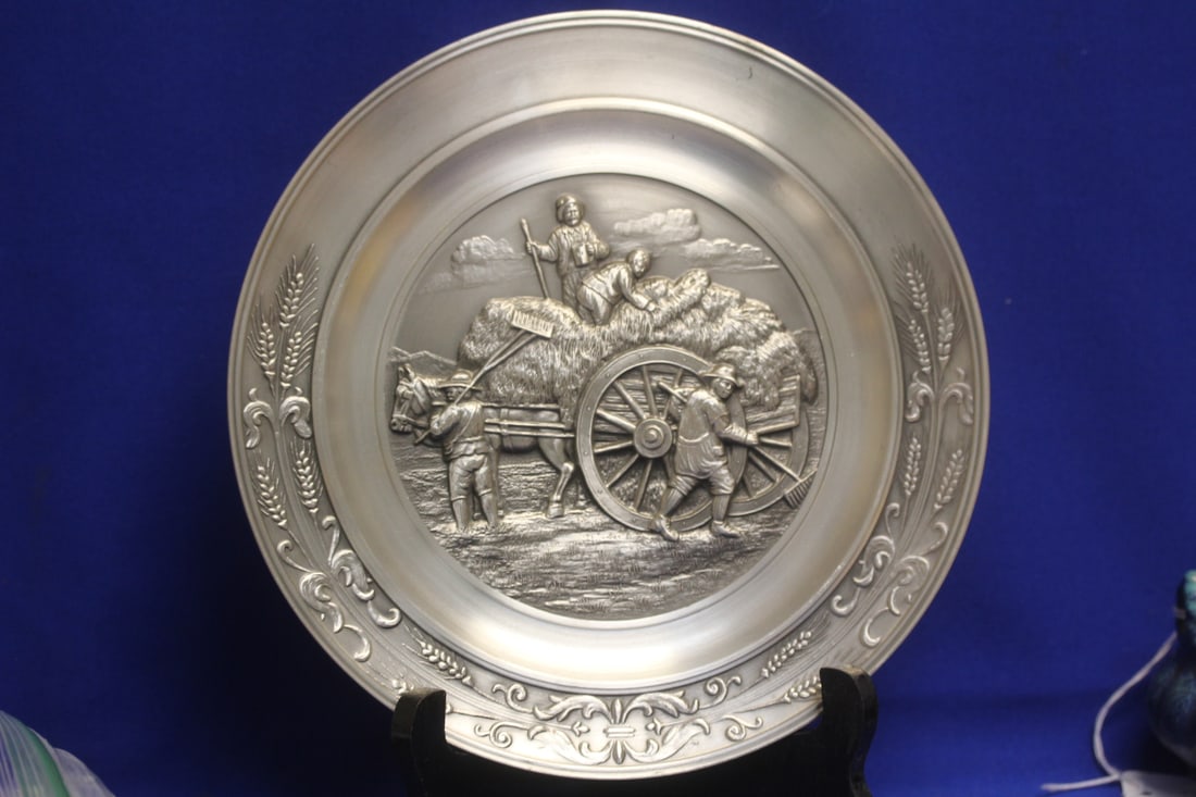 Germany Well Carved Pewter Plate: SKS Germany - 9" in diameter