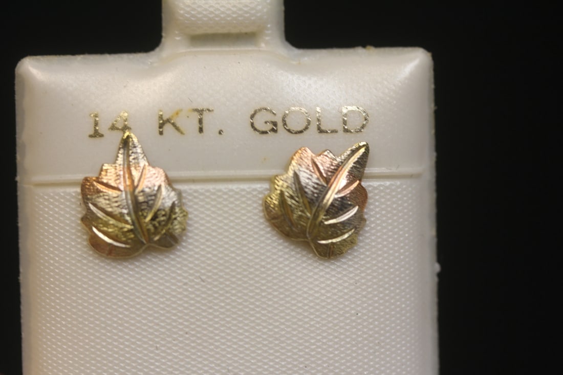 Pair of 14 Karat Gold Leaf Earrings: as shown