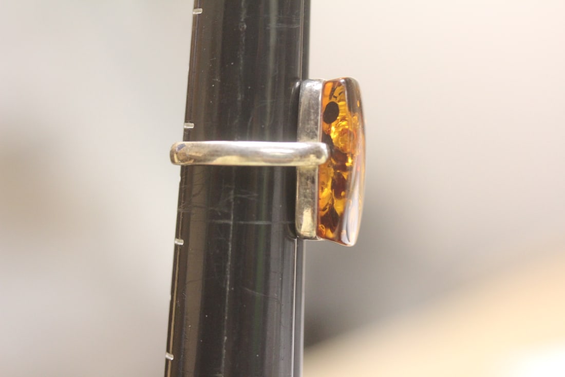 Sterling and Amber Ring - 6