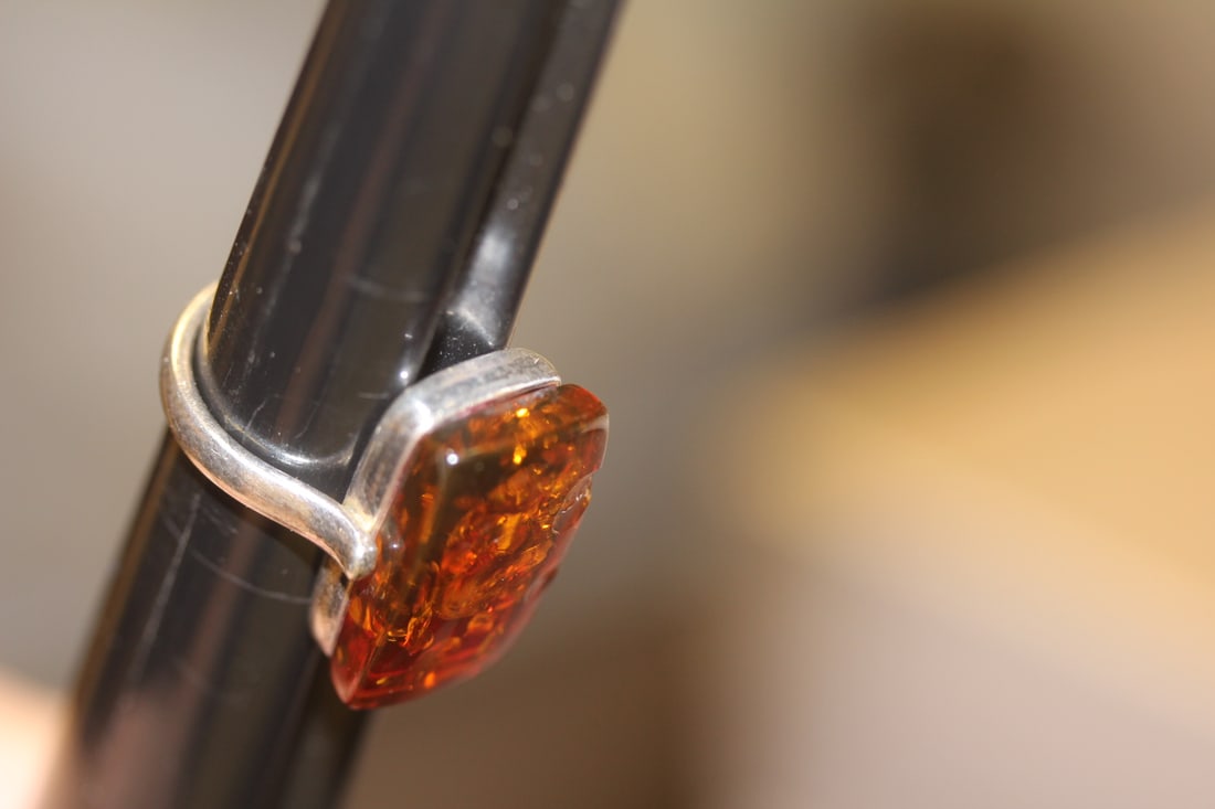Sterling and Amber Ring - 7