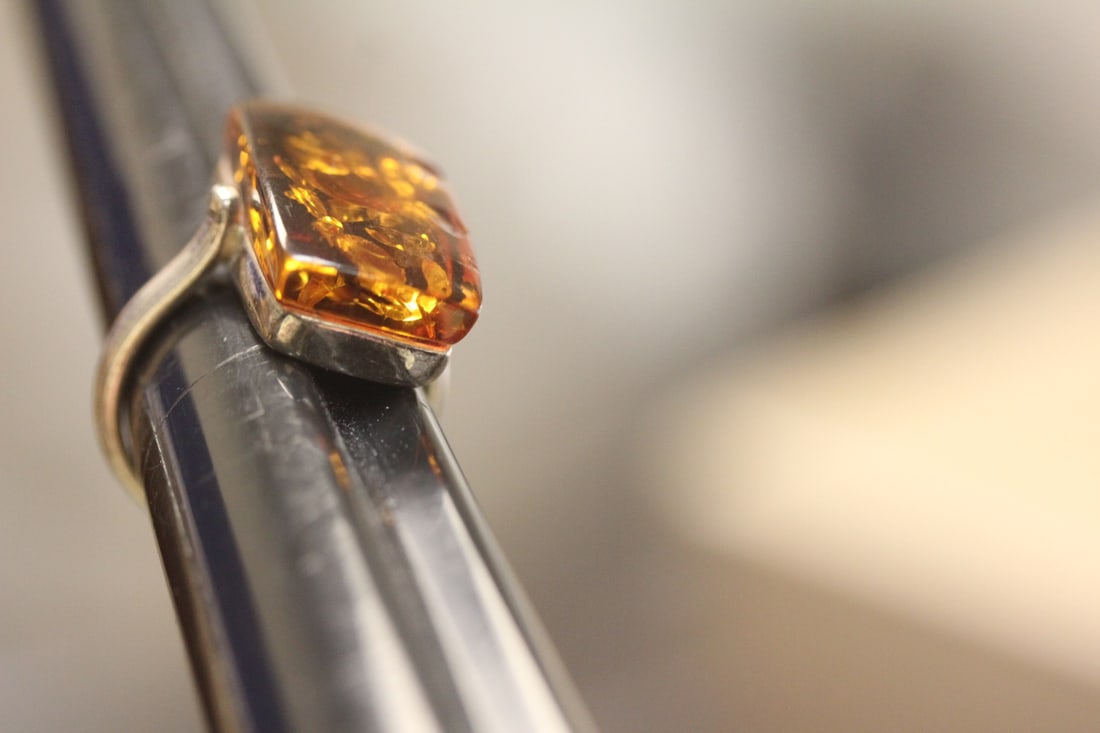 Sterling and Amber Ring - 8