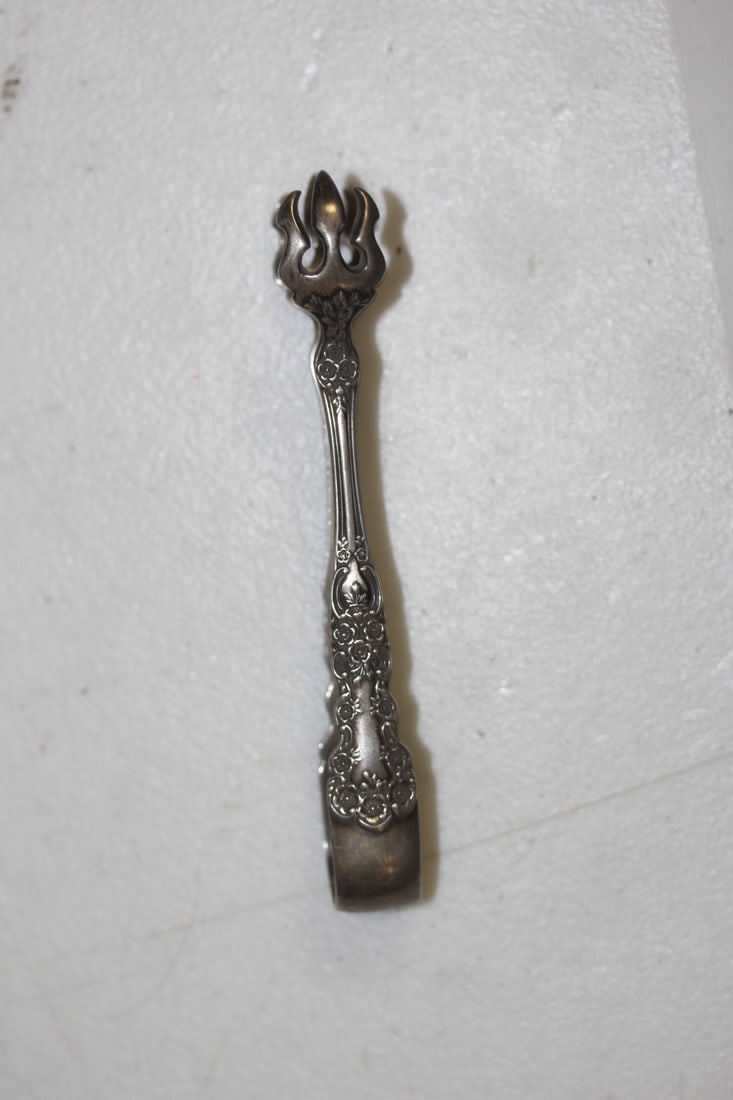 Sterling Silver Victorian Sugar Tong: beautiful ornate - please note: monogrammed - 4 1/4" across