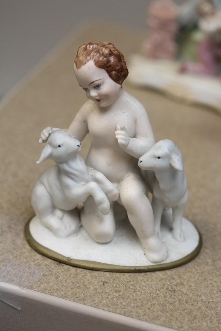 Ceramic Nude with Lambs Figurine: 4 1/2" tall