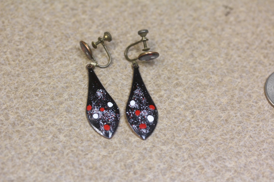 Pair of Enamel and Copper Earrings: as shown