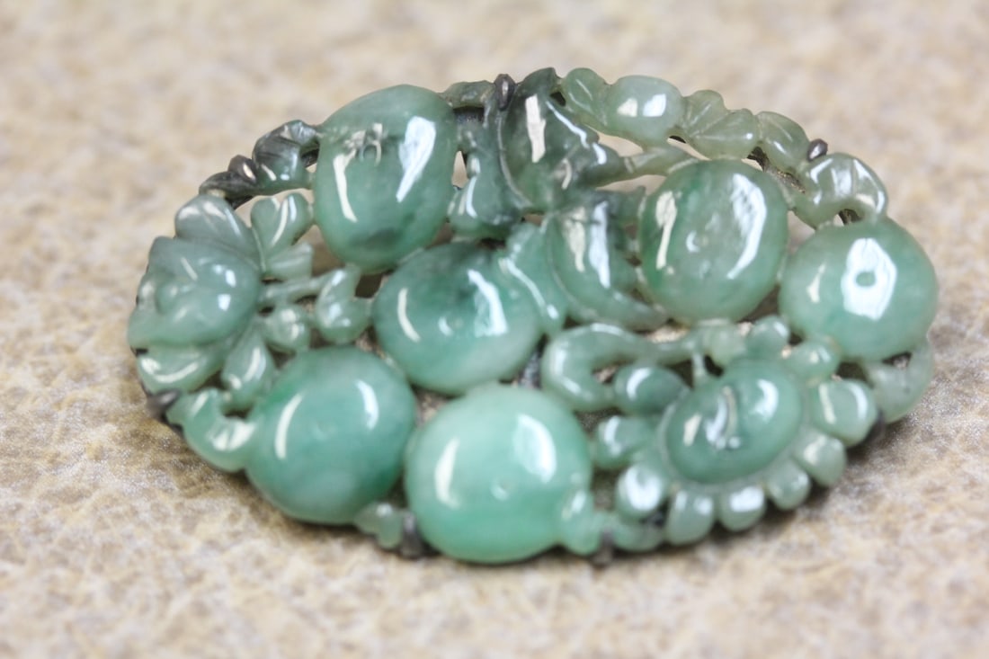 Natural Jade or Jadeite and Sterling Pin or Brooch: as shown