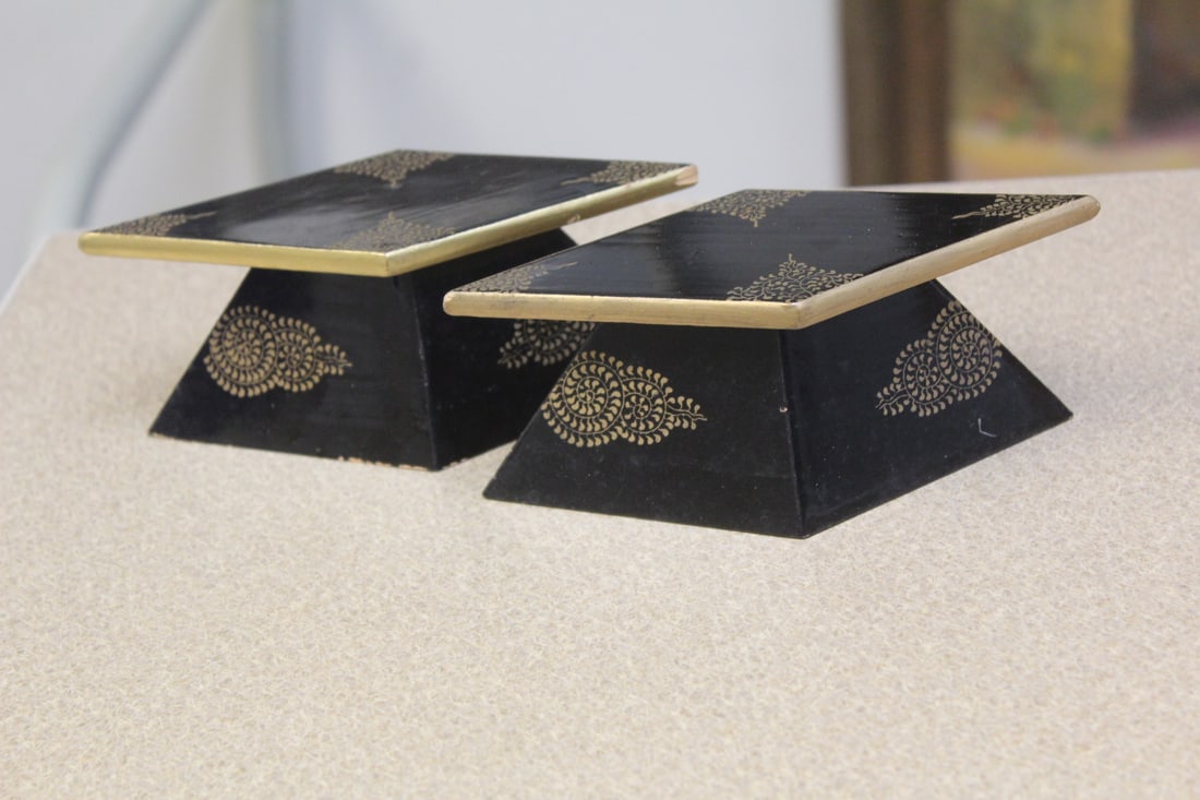 Pair of Gold Gilted Lacquer Stands?: Japanese - 6 inches across