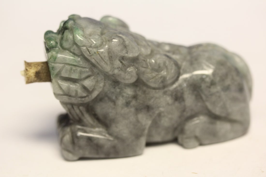 Jade Snuff Bottle: Jadeite -Foo Lion form - please note: top of spoon broken off - 2 3/8" across
