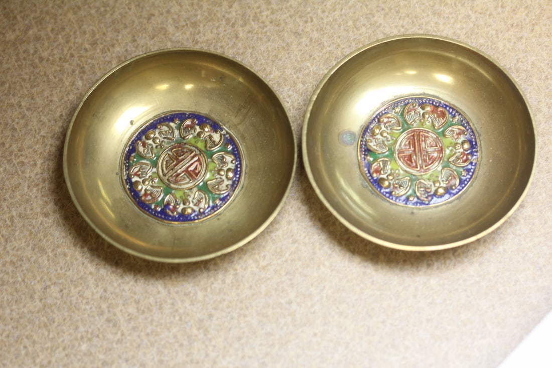 Antique Chinese Enamel Dishes: marked "China" - early 20th century - 2 7/8" in diameter