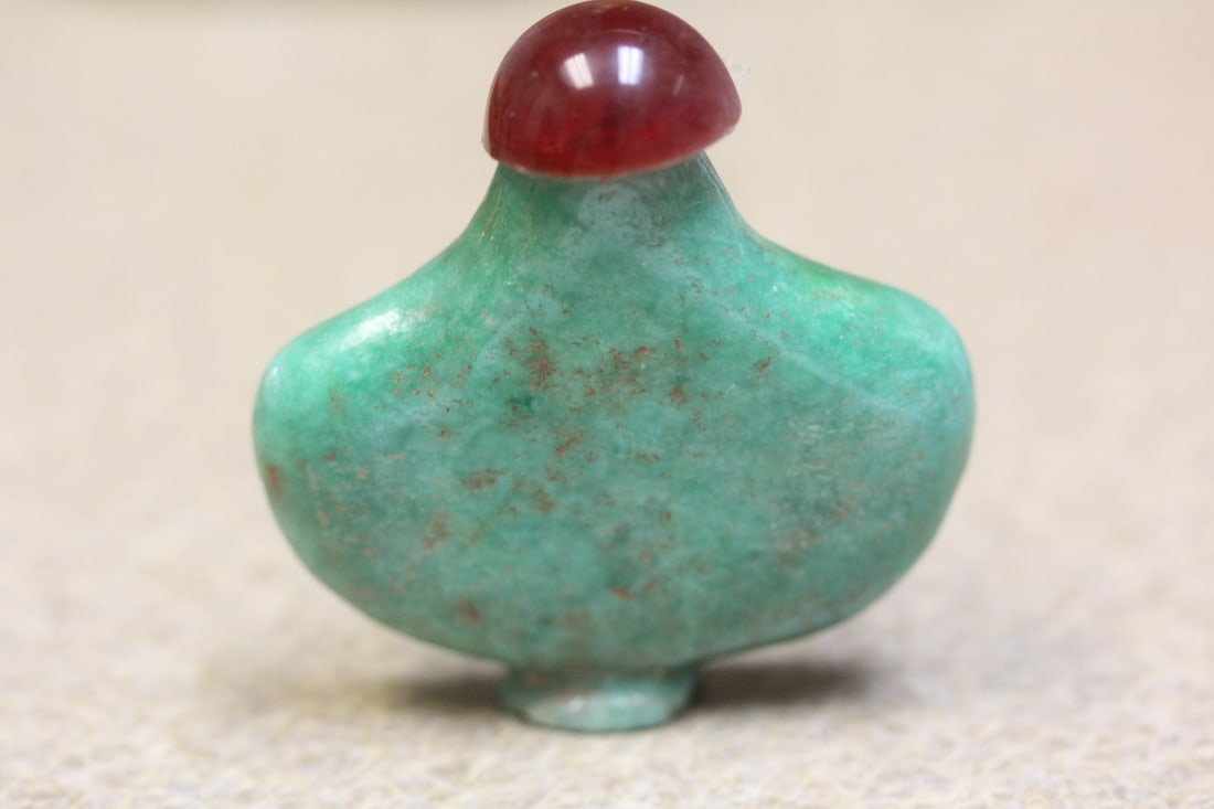 Jade or Similar Hard Stone Snuff Bottle: 2 inches tall