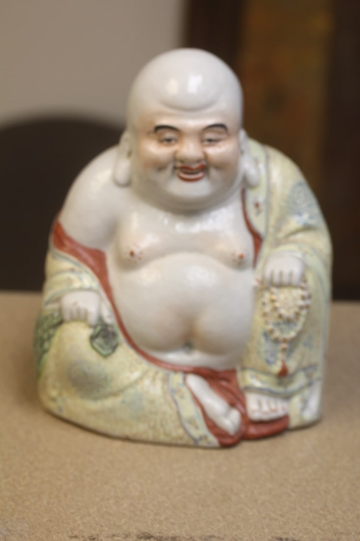 Antique Chinese Ceramic Buddha: marked China - most likely early 20th century - 8" tall