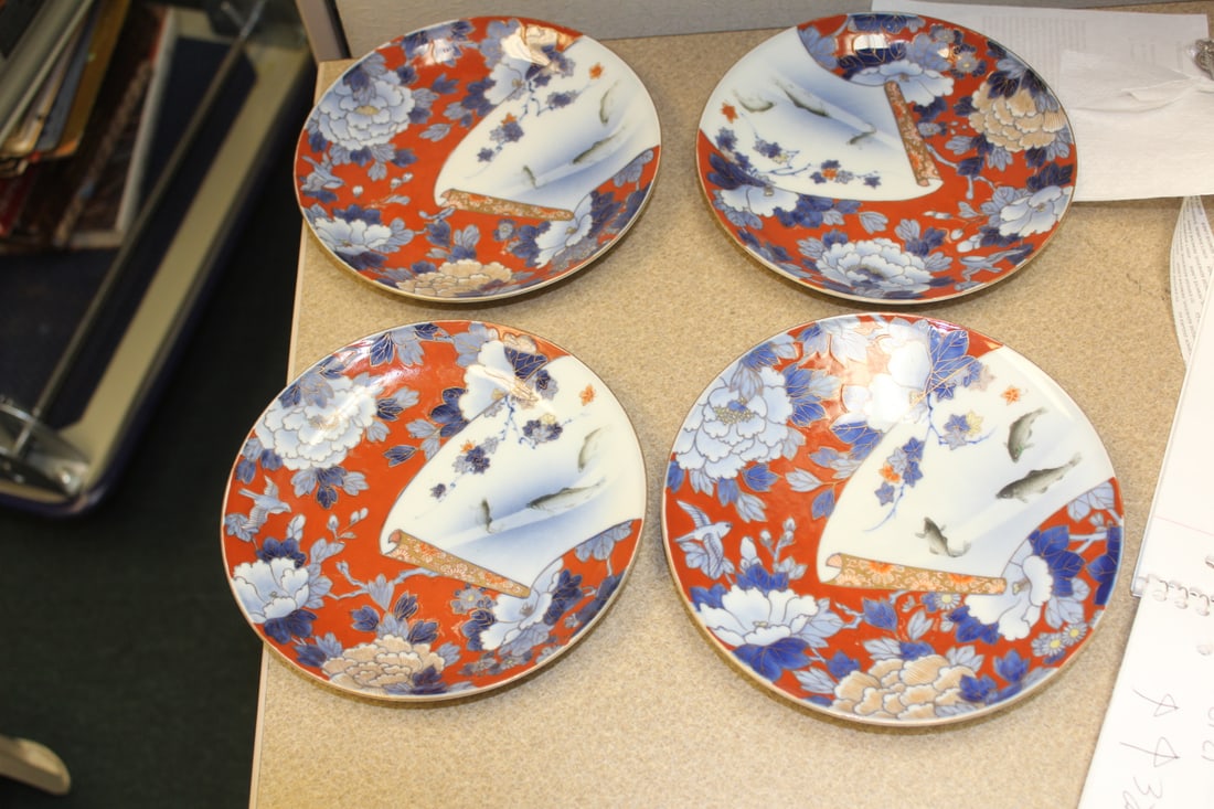 Set of 4 Fukagawa Koi Plates: signed - 6 3/4" in diameter