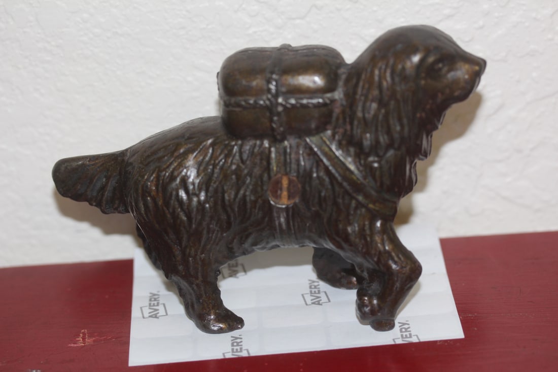 Vintage Cast Iron St Bernard Still Bank: 5 1/2" across