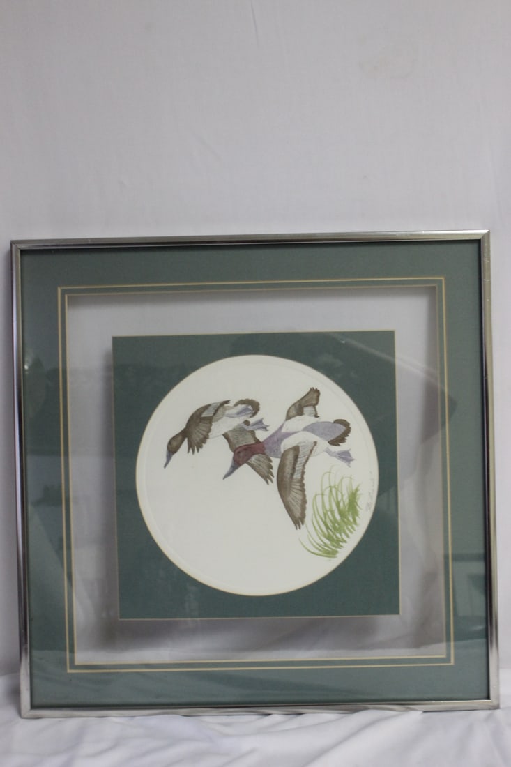 A Signed (Pencil) Etching/Litograph/Watercolour: nicely framed - overall= 16 1/4" square