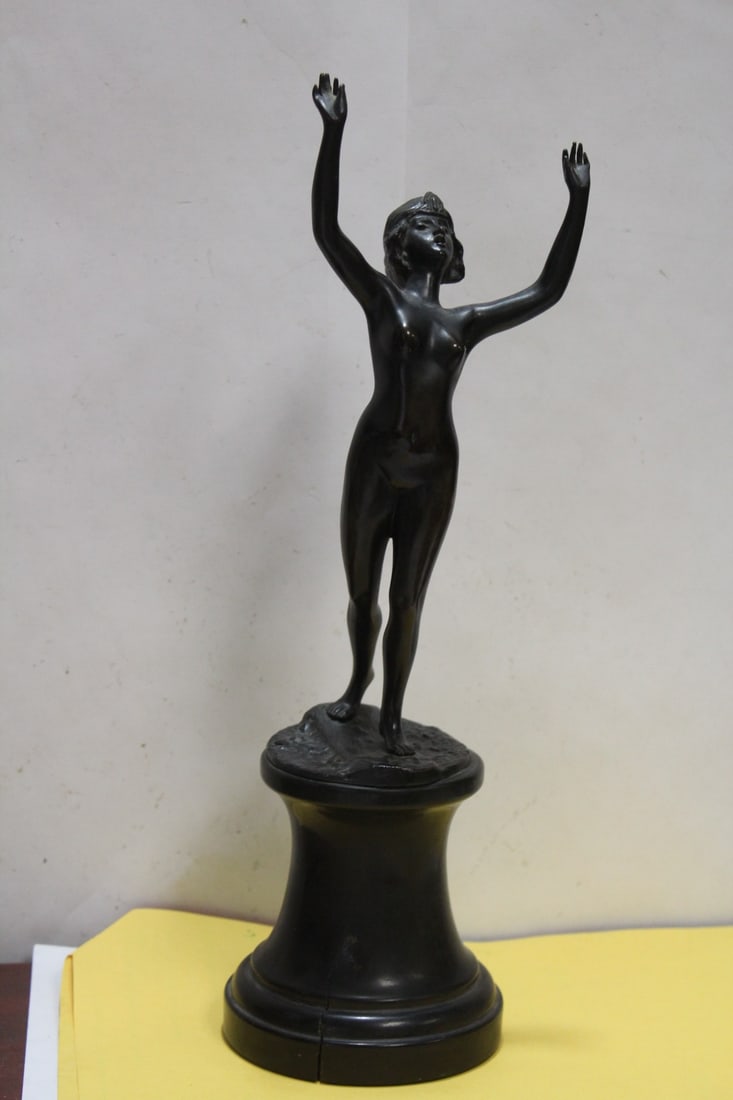 A Garanti Bronze Nude Statue: on a marble base - Deco period - please note:base crack - approximately 12 1/2" tall